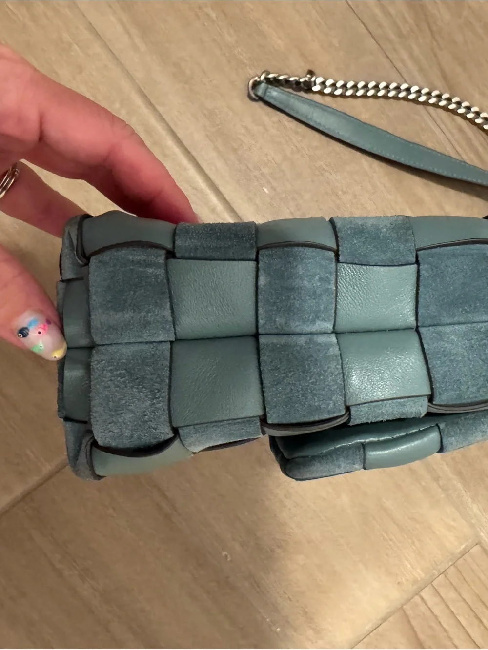 Tory Burch Woven Suede & Leather Crossbody in Sage Blue
